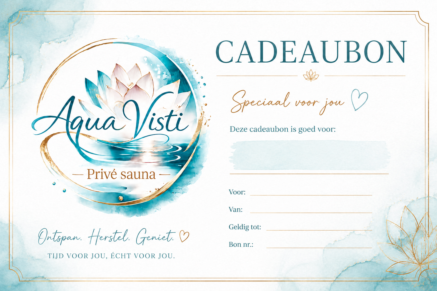 Voorbeeld van de cadeaubon van Aqua Visti